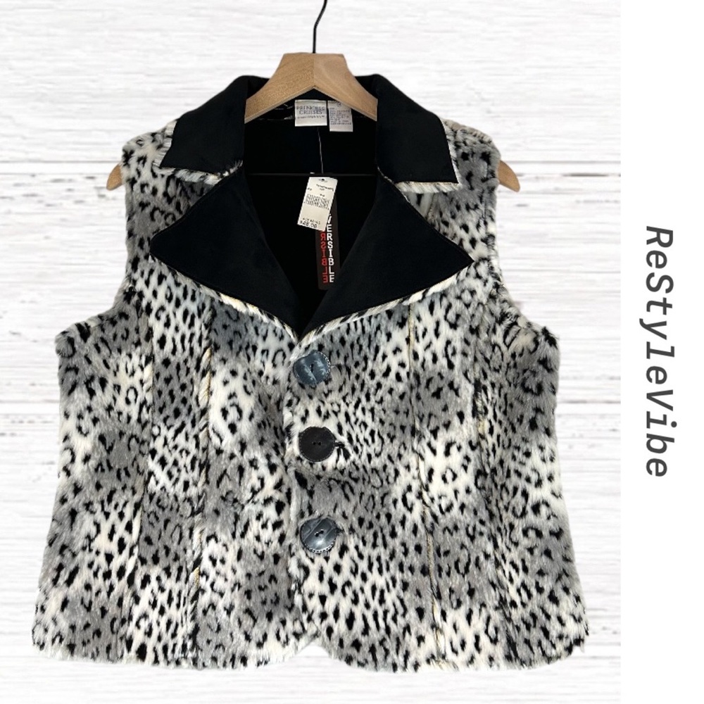 PRINCESS CRUISES Women Size M Vest Faux Fur Animal Print NWT Reversible Vegan